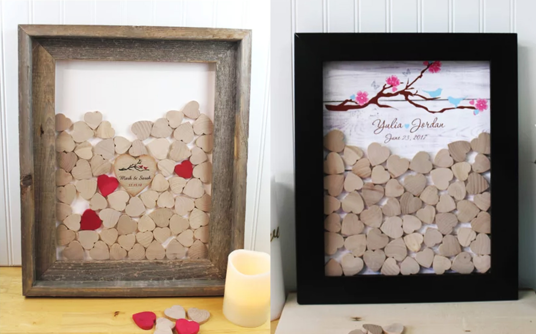 wooden heart-shaped pieces – guest book