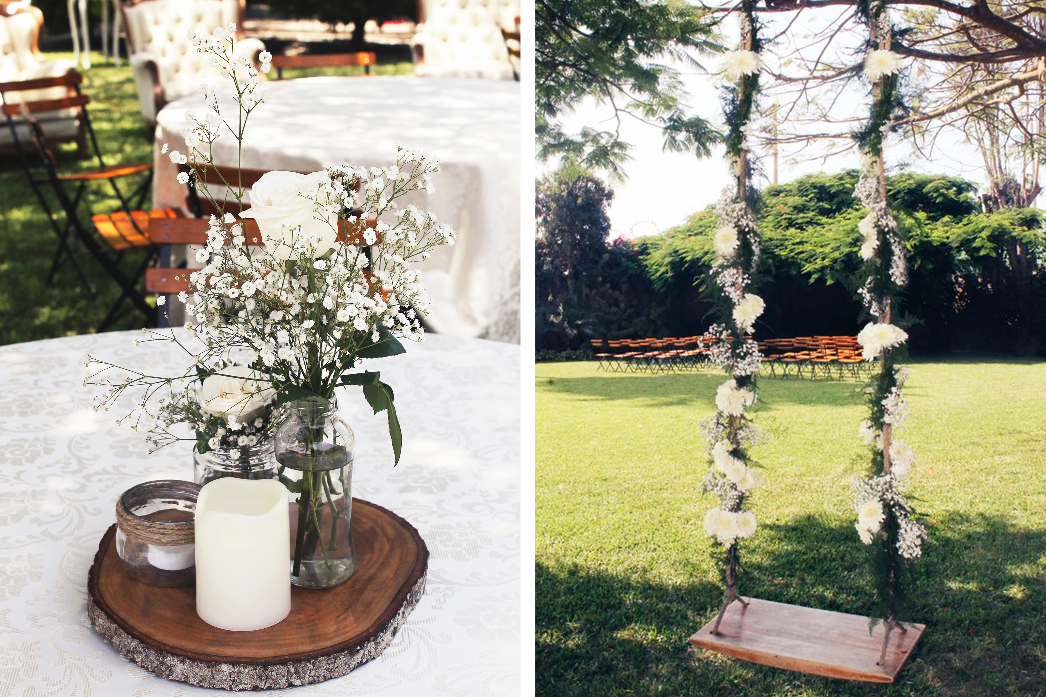 Rustic style centerpiece and swing