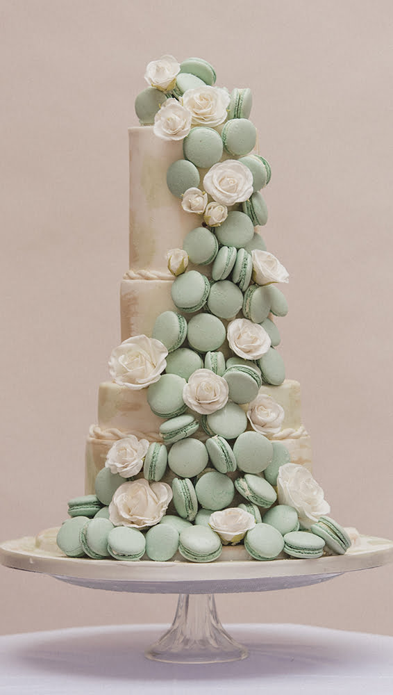 Bluebell-Kitchen-London-Wedding-Cake-pistachio-green-cascade-macaron-wedding-cake